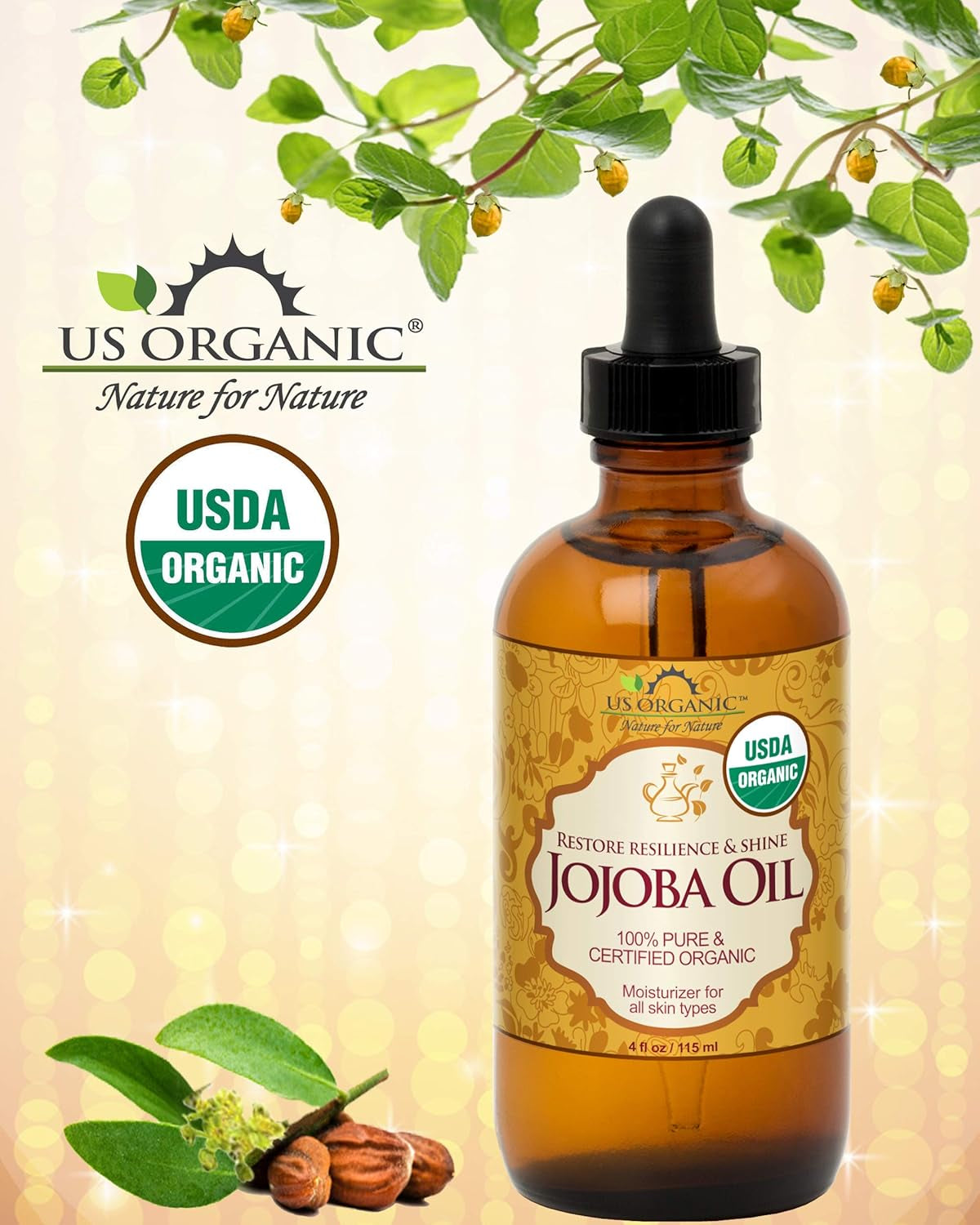 Jojoba Oil, USDA Certified Organic,Pure & Natural, Cold Pressed Virgin, Unrefined, Haxane Free (Regular (4Oz, 115Ml))
