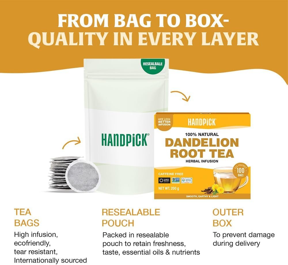 , Dandelion Root & Leaf Tea Bags (100 Herbal Tea Bags) Caffeine - Free Herbal Blend | Eco - Conscious Teabags | Direct from Source - ozganics