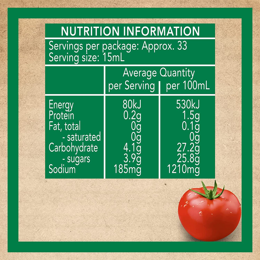 Organic Tomato Ketchup Tomato Sauce No Preservatives or Sweeteners Dipping Condiment 500Ml