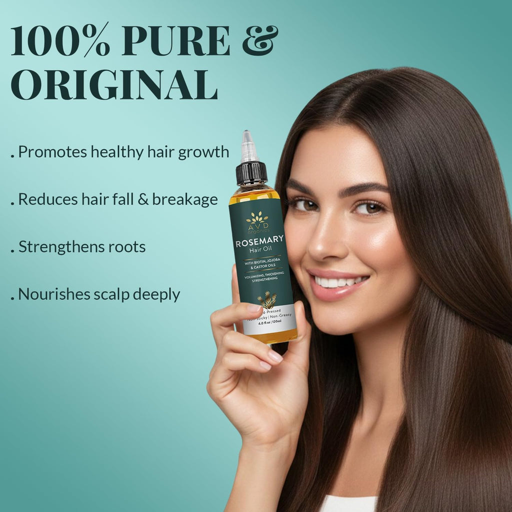 Rosemary Oil for Hair Growth Infused with Biotin, Jojoba & Castor Oil | Hair Strengthening Treatment | Nourishing & Volumizing | Non GMO Verified 120Ml (4Fl Oz)
