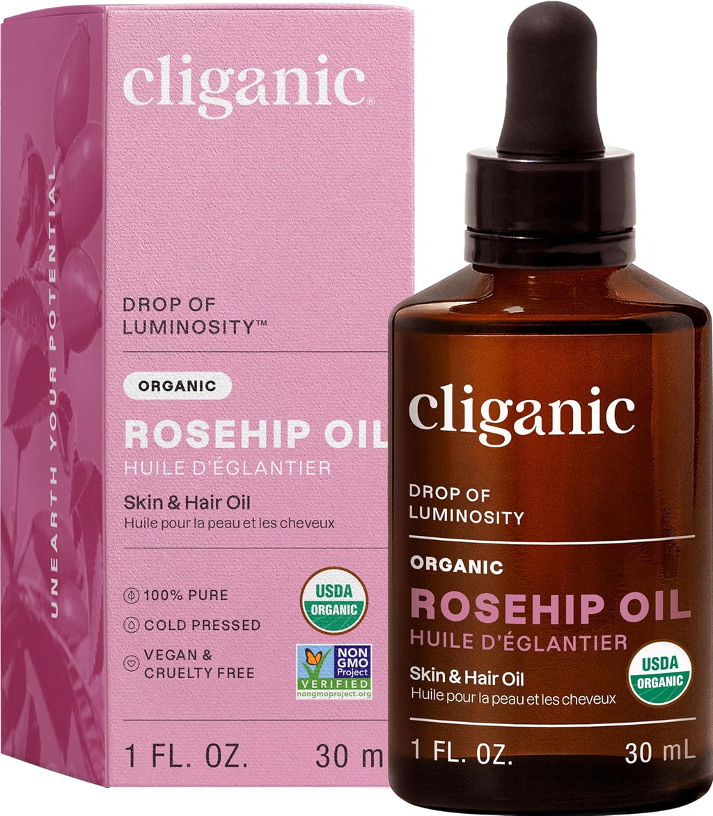 Organic Rosehip Seed Oil for Face, 100% Pure | Natural Cold Pressed Unrefined Non-Gmo | Carrier Oil for Skin, Hair & Nails