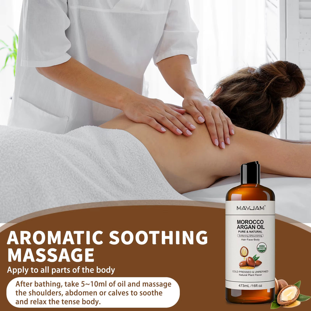 USDA Organic Coconut Oil for Skin Face Hair Cold-Pressed Sweet Almond Moroccan Argan Sunflower Seed Oil for Massage Moisturize