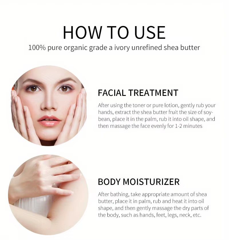 Organic Shea Butter for Body & Face Organic , 100% Raw & Unrefined to Soften, Smooth & Boost Radiance