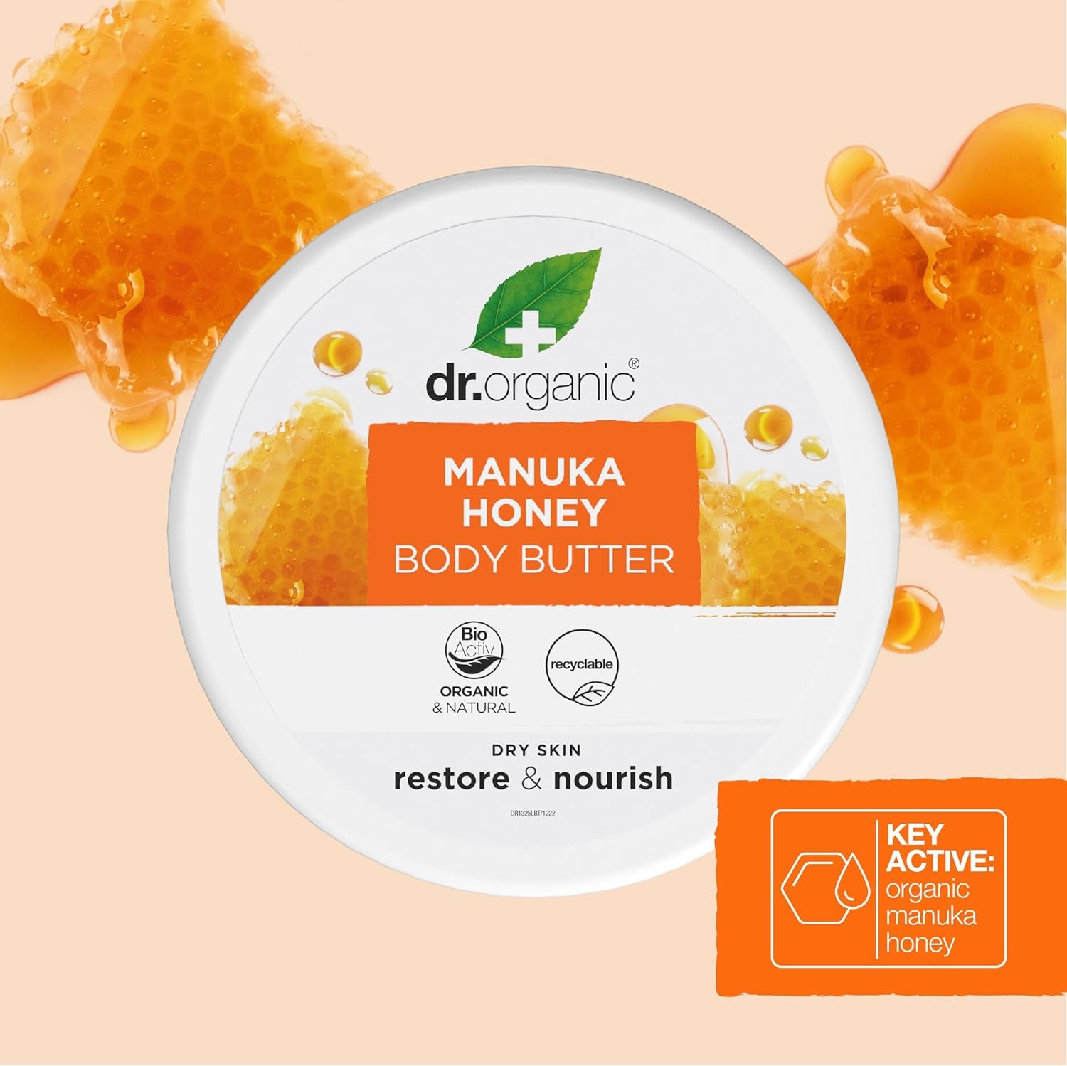 Dr Organic Manuka Honey Body Butter, Moisturising, Dry Skin, Mens, Womens, Natural, Vegetarian, Cruelty-Free, Paraben & Sls-Free, Organic, 200Ml