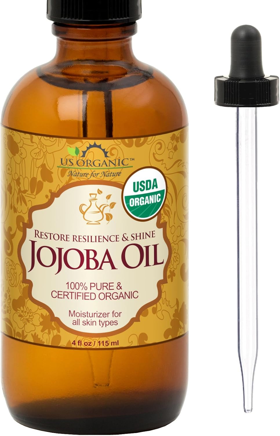Jojoba Oil, USDA Certified Organic,Pure & Natural, Cold Pressed Virgin, Unrefined, Haxane Free (Regular (4Oz, 115Ml))