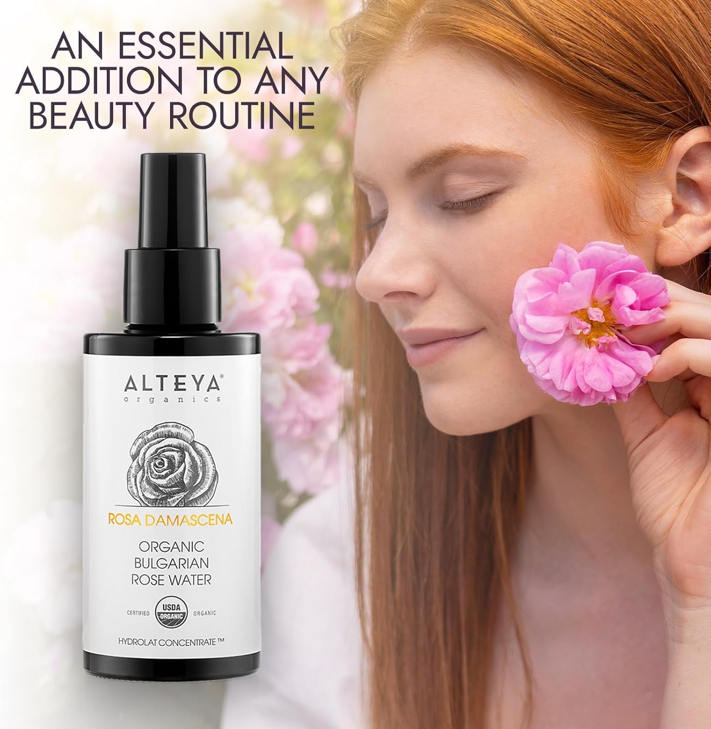 Alteya High-Potency Rose Water USDA Organic Facial Toner, 3000 Roses in a Bottle, 3.4 Fl Oz/100Ml Pure Bulgarian Rosa Damascena Flower Water, Award-Winning Moisturizer in Miron Biophotonic Glass