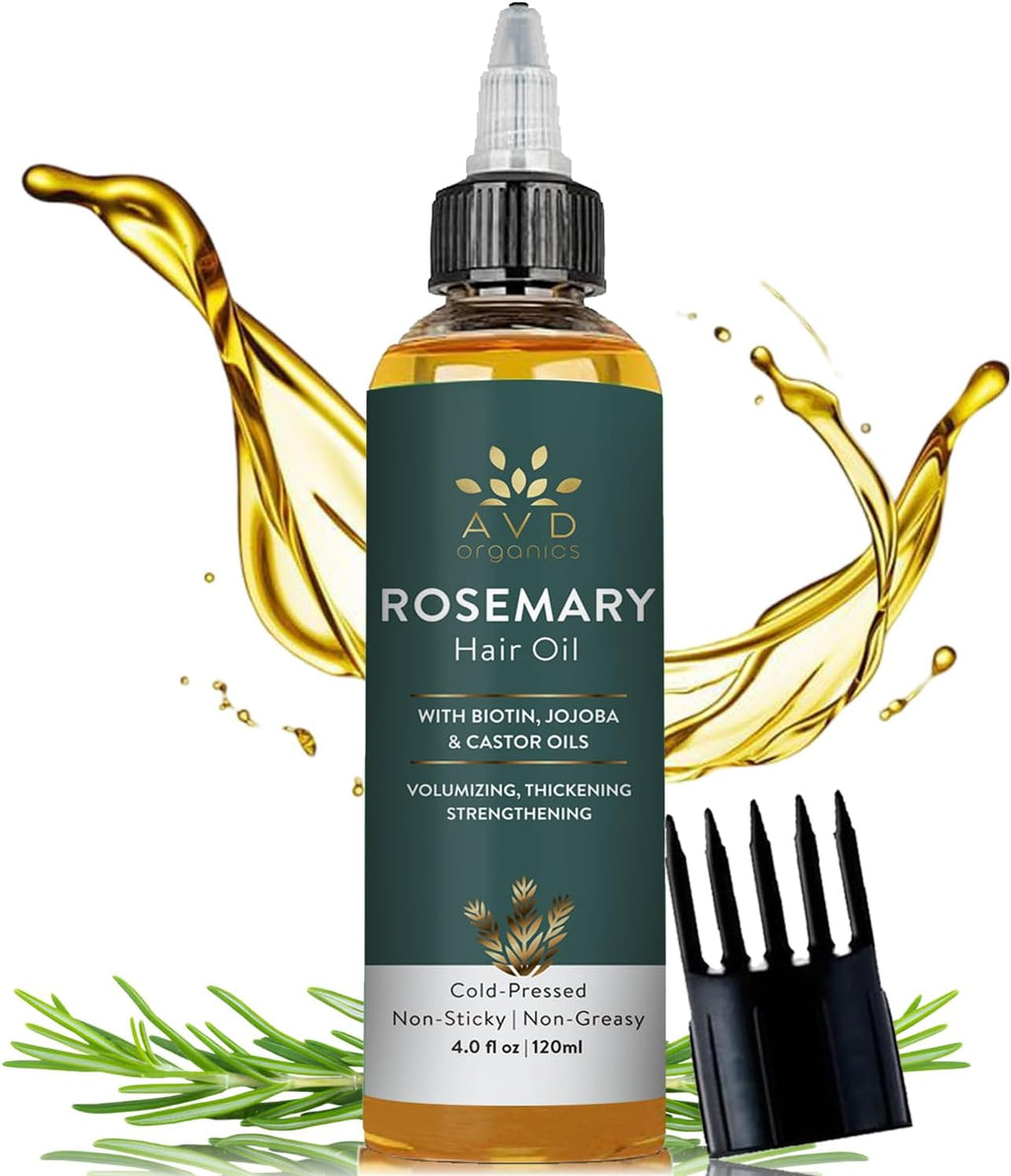 Rosemary Oil for Hair Growth Infused with Biotin, Jojoba & Castor Oil | Hair Strengthening Treatment | Nourishing & Volumizing | Non GMO Verified 120Ml (4Fl Oz)