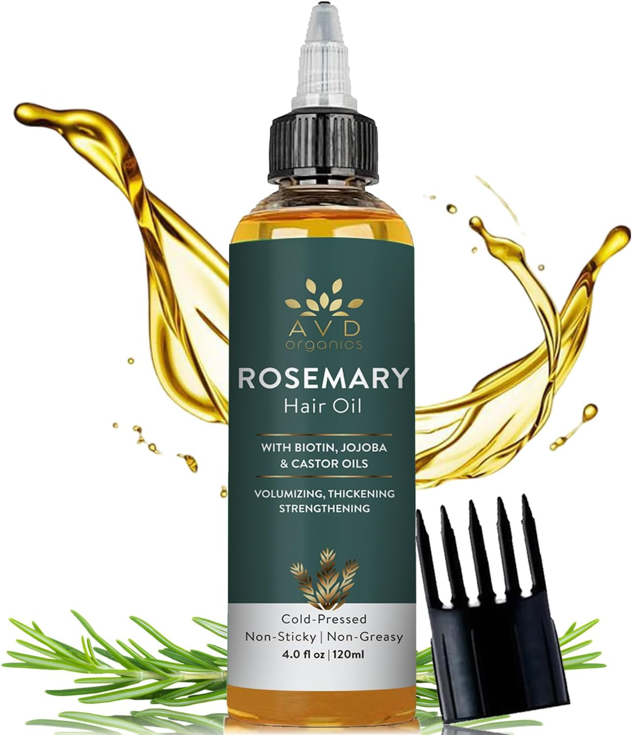 Rosemary Oil for Hair Growth Infused with Biotin, Jojoba & Castor Oil | Hair Strengthening Treatment | Nourishing & Volumizing | Non GMO Verified 120Ml (4Fl Oz)