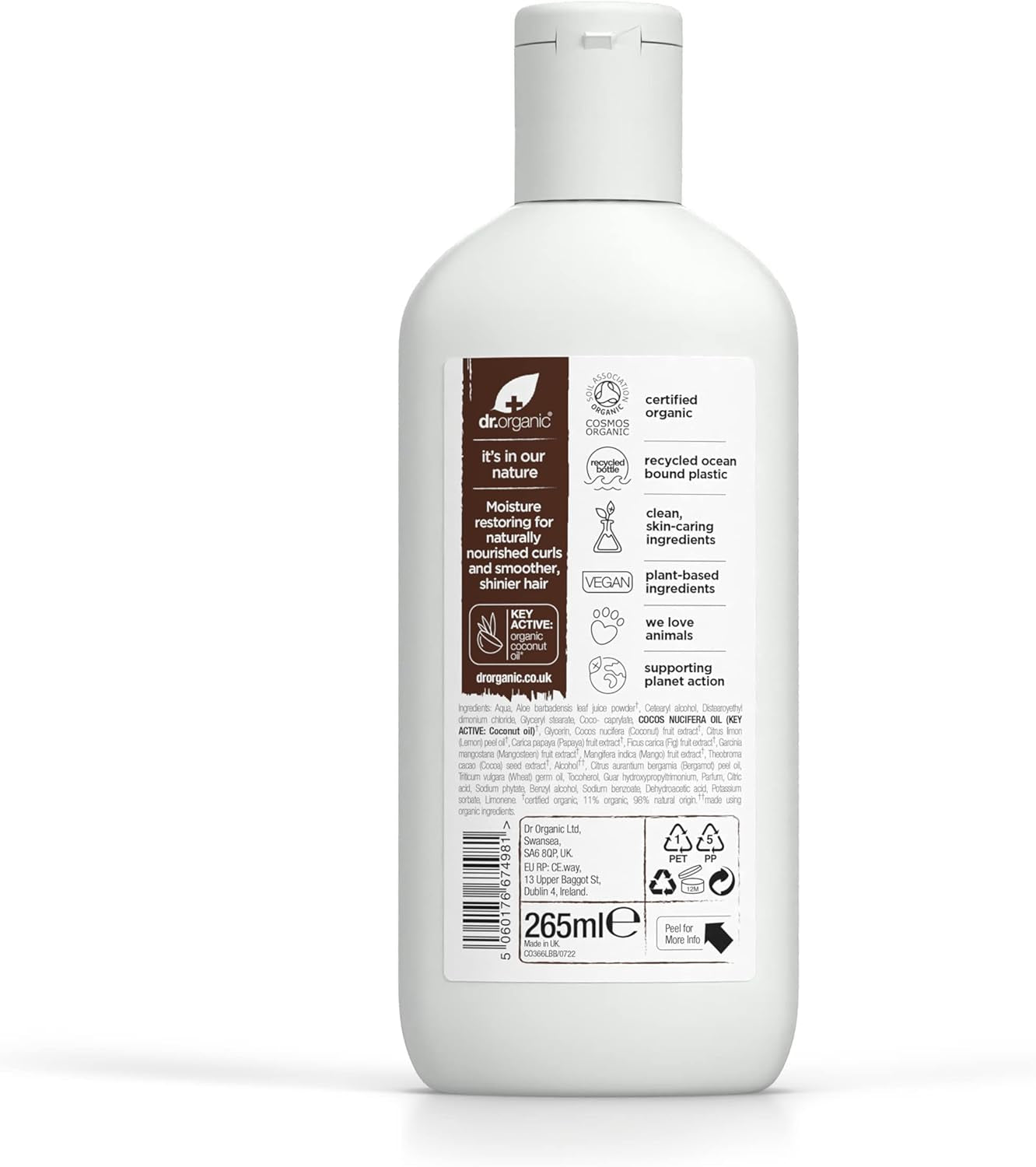 Dr Organic Coconut Oil Conditioner, Hydrating, Normal & Dry Hair, Mens, Womens, Natural, Vegan, Cruelty-Free, Paraben & Sls-Free, Organic, 265Ml, Packaging May Vary