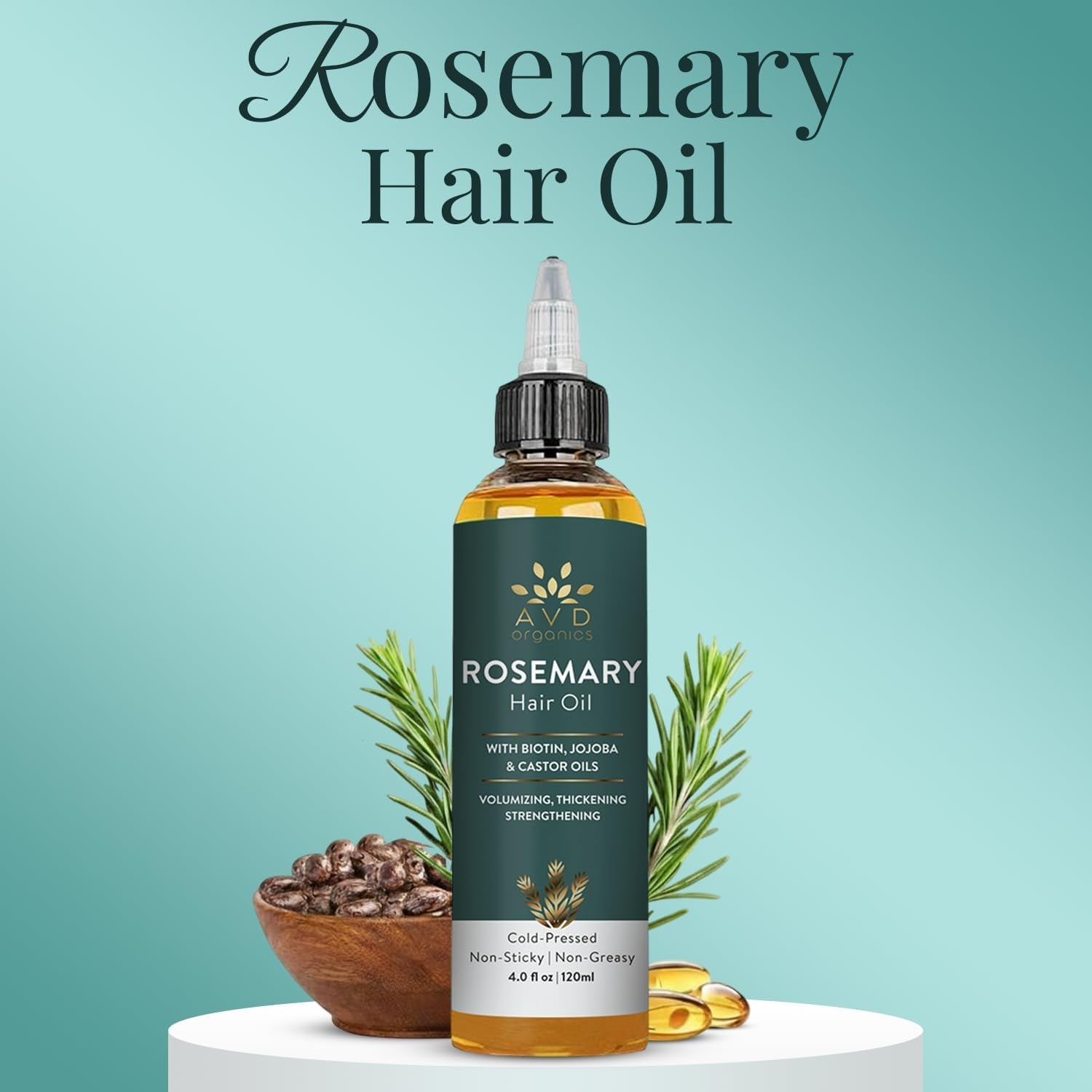 Rosemary Oil for Hair Growth Infused with Biotin, Jojoba & Castor Oil | Hair Strengthening Treatment | Nourishing & Volumizing | Non GMO Verified 120Ml (4Fl Oz)