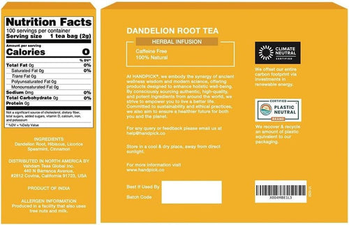 , Dandelion Root & Leaf Tea Bags (100 Herbal Tea Bags) Caffeine - Free Herbal Blend | Eco - Conscious Teabags | Direct from Source - ozganics