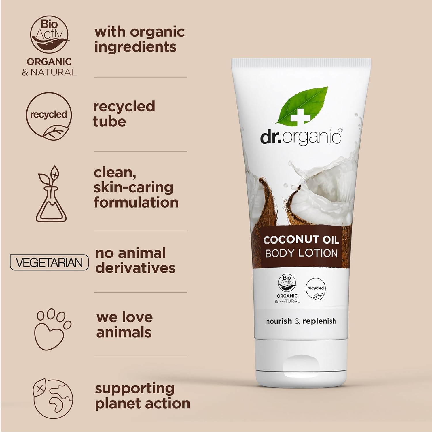 Dr Organic Coconut Oil Lotion, Moisturising, Dry Skin, Mens, Womens, Natural, Vegetarian, Cruelty-Free, Paraben & Sls-Free, Organic, 200Ml