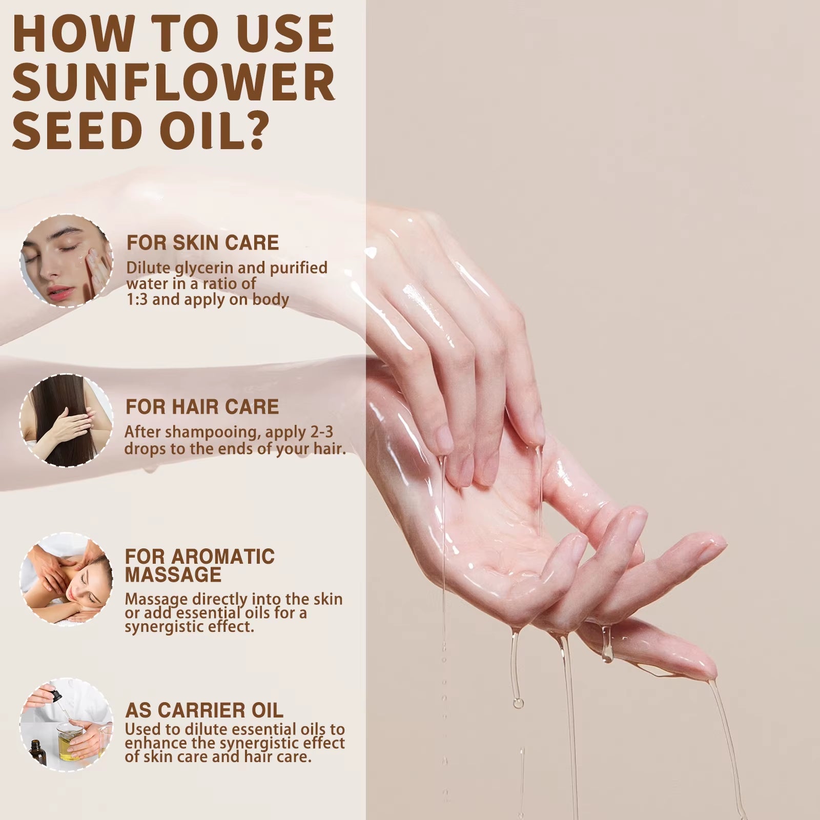 USDA Organic Coconut Oil for Skin Face Hair Cold-Pressed Sweet Almond Moroccan Argan Sunflower Seed Oil for Massage Moisturize