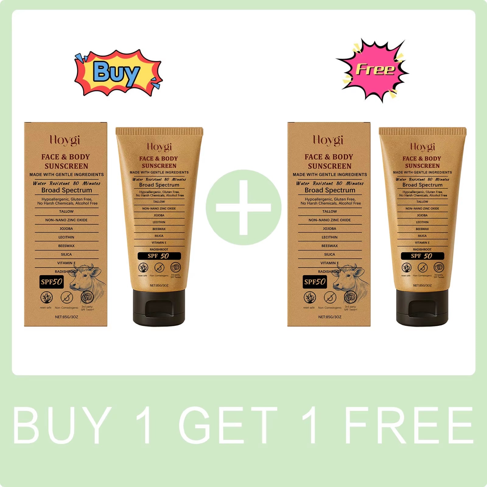 Spf 50+ Tallow Sunscreen anti UV Oil Control Natural Sunblock Isolation Even Skin Tone Prevent Sunburn Repair Face Solar Blocker