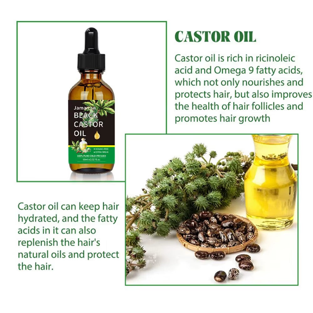 Black Castor Oil Healthy Organic Castor Oil Improves Hair Line Toughness Nourishes the Body Skin Hair Massage Moisturizing 60Ml