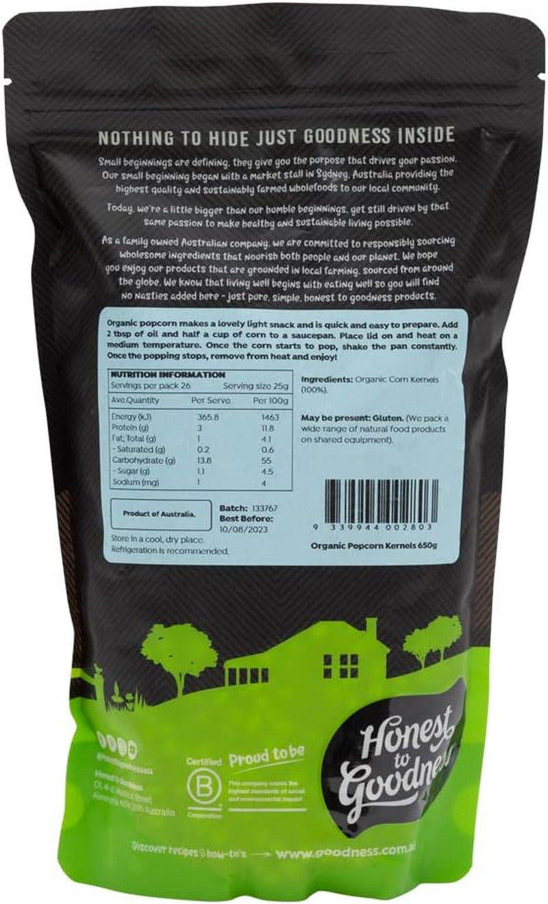 , Organic Popcorn Kernels, 650 G - a Light Lovely Snack, Quick and Easy to Prepare. Excellent Popping Results Due to Its Hard-Starch Content.