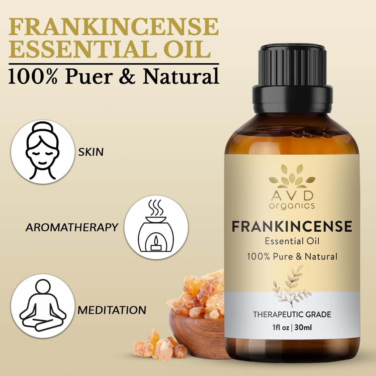 Frankincense Essential Oil 30Ml | 100% Pure & Natural Steam-Distilled Boswellia Oil | for Diffuser, Candle Making, Soap & Home Fragrance | 1 Fl. Oz